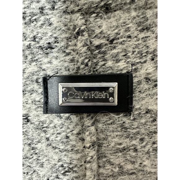 Calvin Klein Wool Blend Faux Leather Trim Bouclé Asymmetrical Coat Gray Small - Picture 9 of 16
